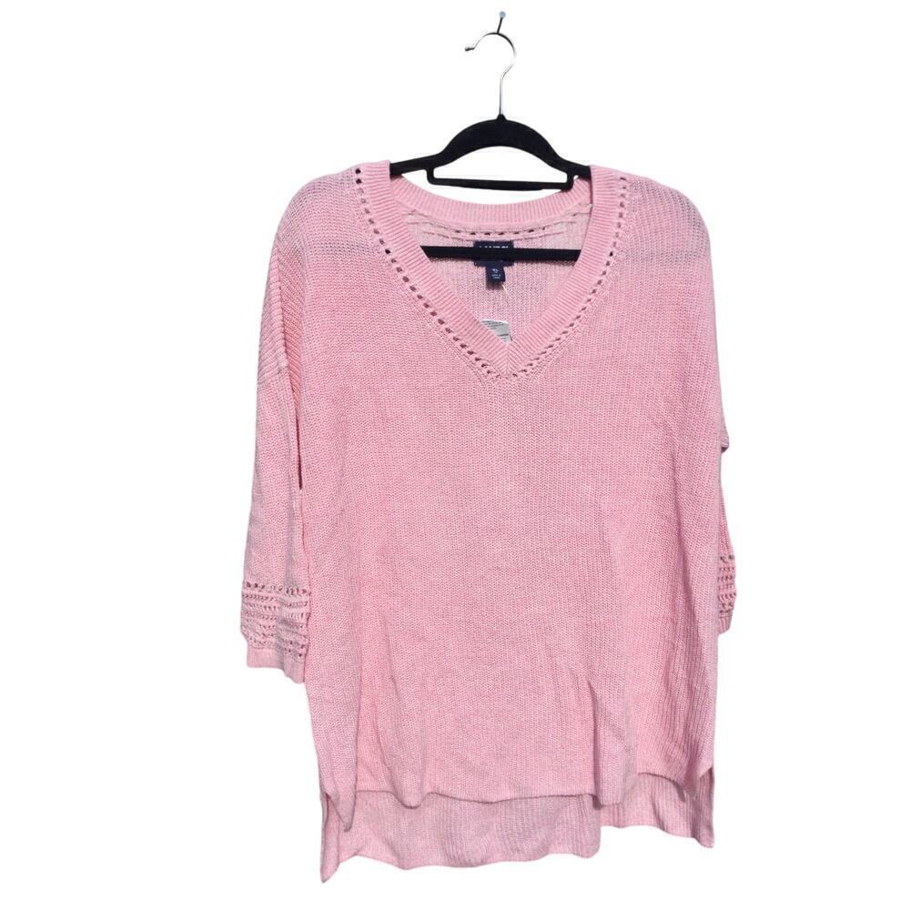 Lands' End Womens Linen Sweater Size XL NEW Pink Preppy Transitional Lightweight